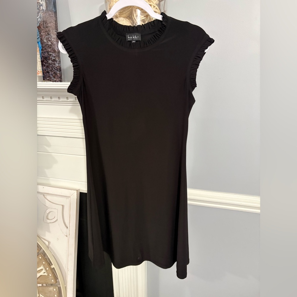 LBD Nicole Miller Black Ruffle Trim Dress size small